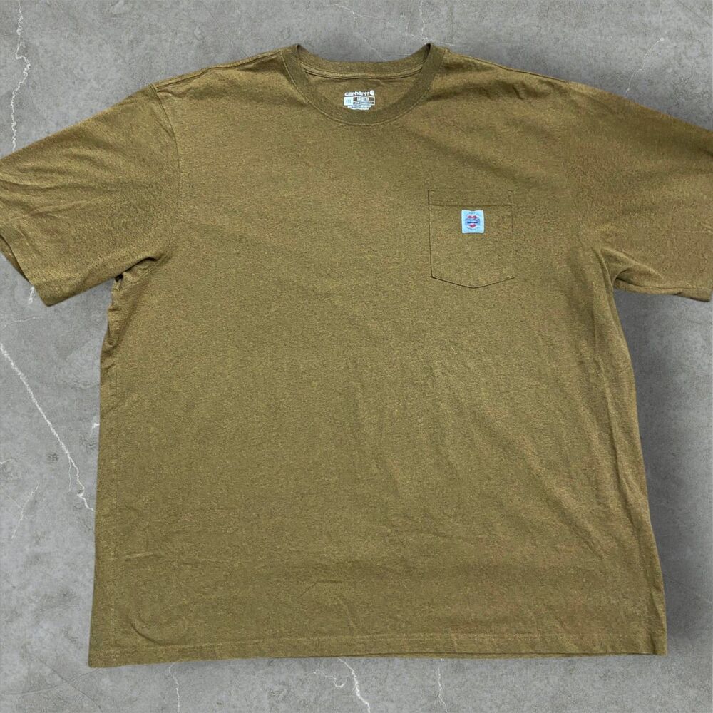 Carhartt Loose Fit Heritage Heart Logo Pocket T-Shirt Brown Cotton Mens Size 4XL